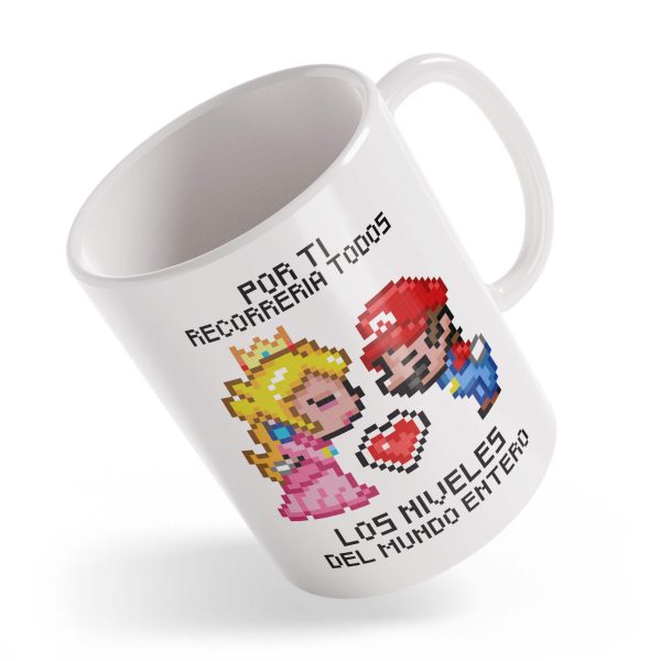 Taza Mario y Peach en pixeles