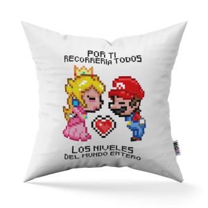 Cojín Mario y Peach en pixeles