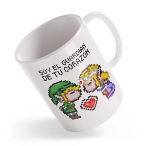 Taza Link y Princesa Zelda en pixeles